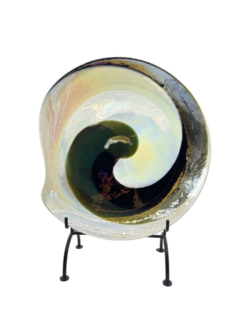 Yalos  Murano Leopardo Ivory and Amber Glass Centerpiece 17"x 17"x 2" (no stand) - Picture 2 of 11